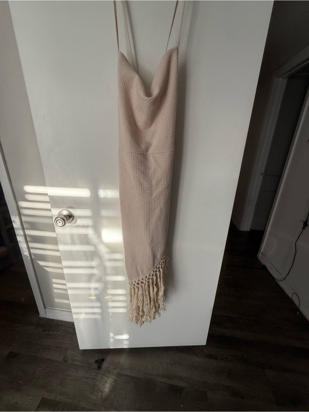 Neutral Cream Knit Fringe Slip Dress